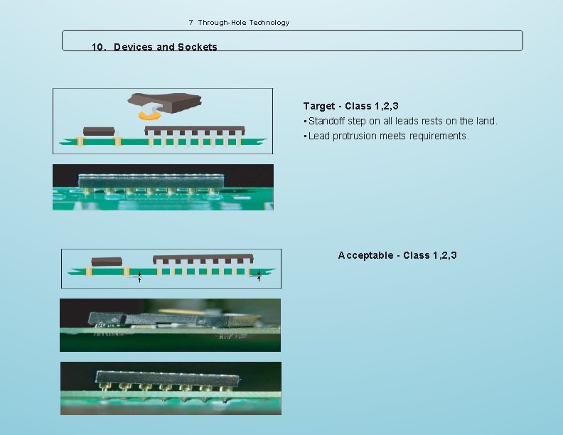 7 Through-Hole Technology 10. Devices and Sockets Target - Class 1, 2, 3 •