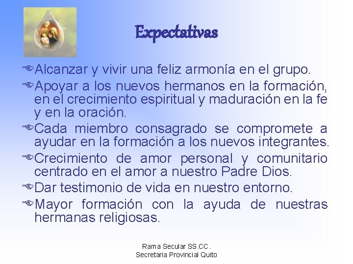 Expectativas EAlcanzar y vivir una feliz armonía en el grupo. EApoyar a los nuevos