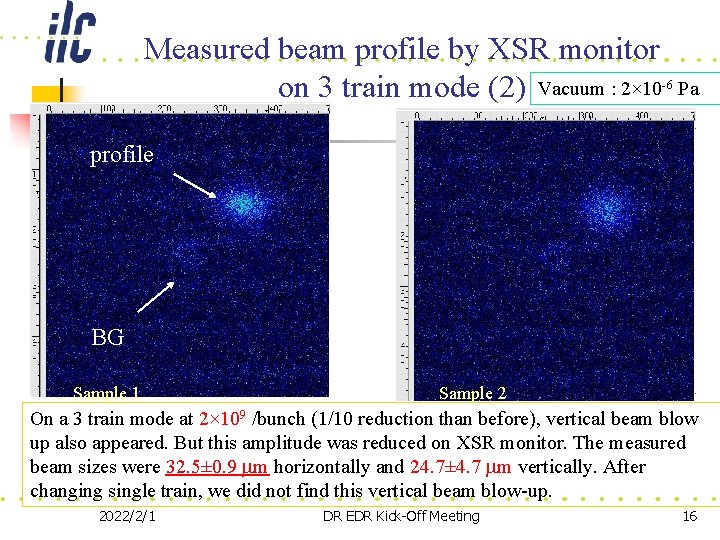 Measured beam profile by XSR monitor on 3 train mode (2) Vacuum : 2×