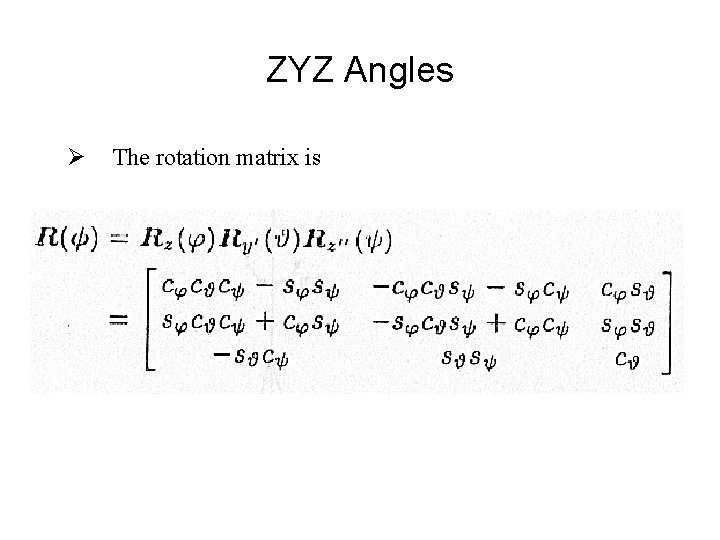 ZYZ Angles Ø The rotation matrix is 