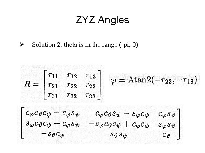 ZYZ Angles Ø Solution 2: theta is in the range (-pi, 0) 