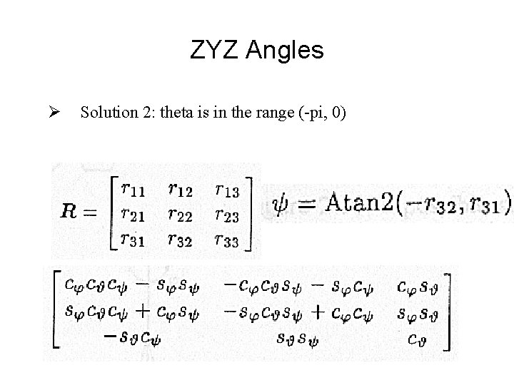ZYZ Angles Ø Solution 2: theta is in the range (-pi, 0) 