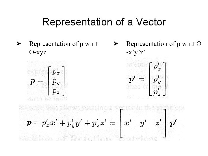 Representation of a Vector Ø Representation of p w. r. t O-xyz Ø Representation