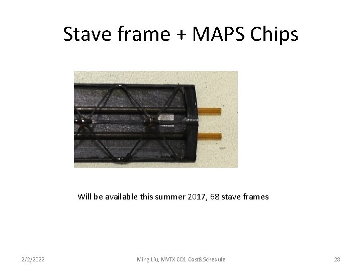 Stave frame + MAPS Chips Will be available this summer 2017, 68 stave frames