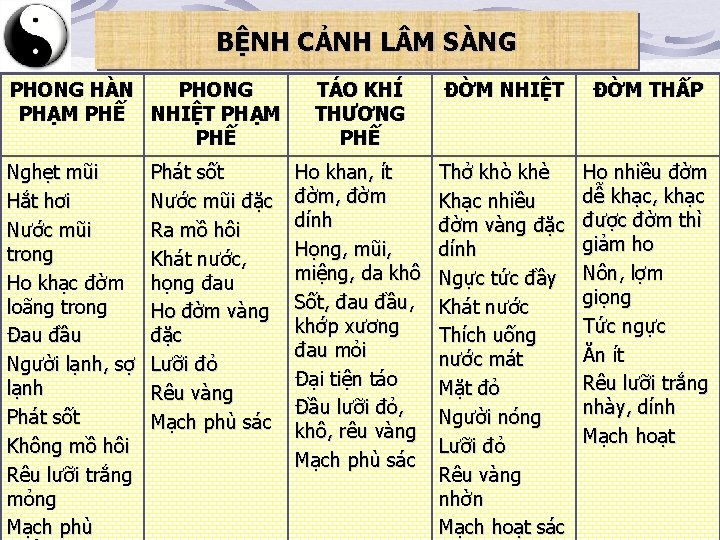 BỆNH CẢNH L M SÀNG PHONG HÀN PHONG PHẠM PHẾ NHIỆT PHẠM PHẾ Nghẹt