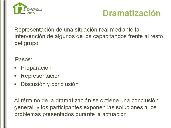 Dramatización Representación de una situación real mediante la intervención de algunos de los capacitandos