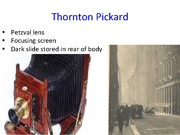 Thornton Pickard Petzval lens Focusing screen Dark slide stored in rear of body 