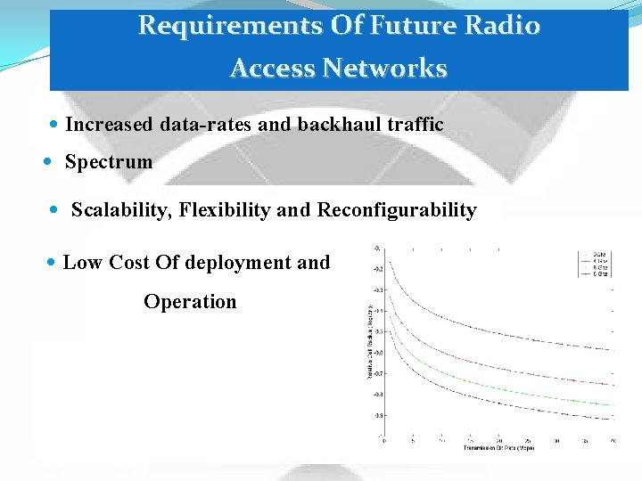 Requirements Of Future Radio Access Networks • Increased data-rates and backhaul traffic • Spectrum