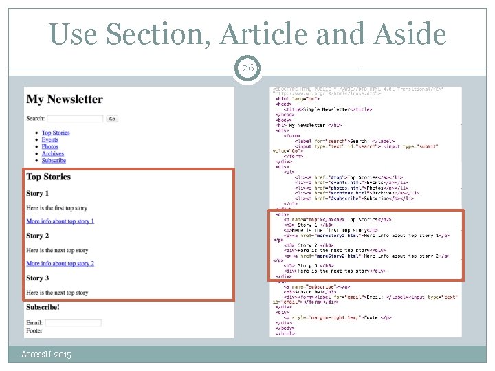 Use Section, Article and Aside 26 Access. U 2015 