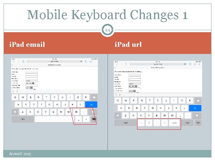 Mobile Keyboard Changes 1 44 i. Pad email Access. U 2015 i. Pad url