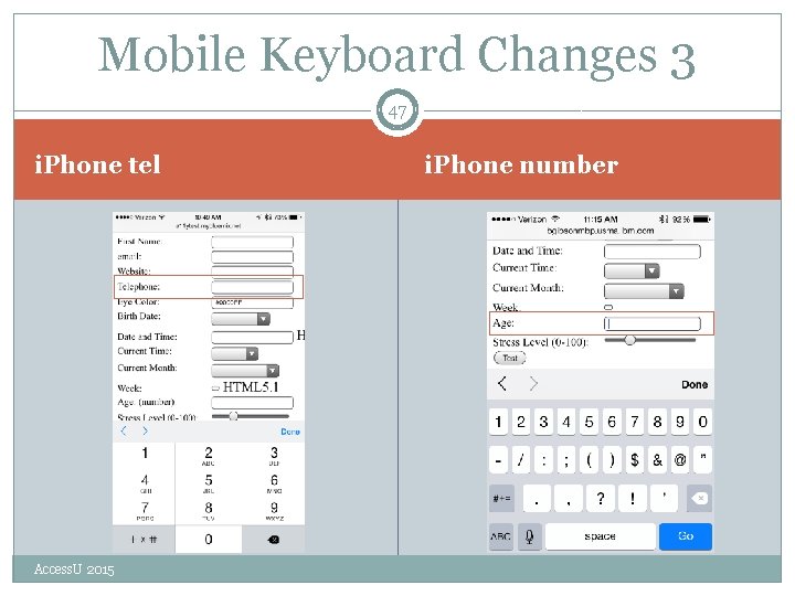 Mobile Keyboard Changes 3 47 i. Phone tel Access. U 2015 i. Phone number