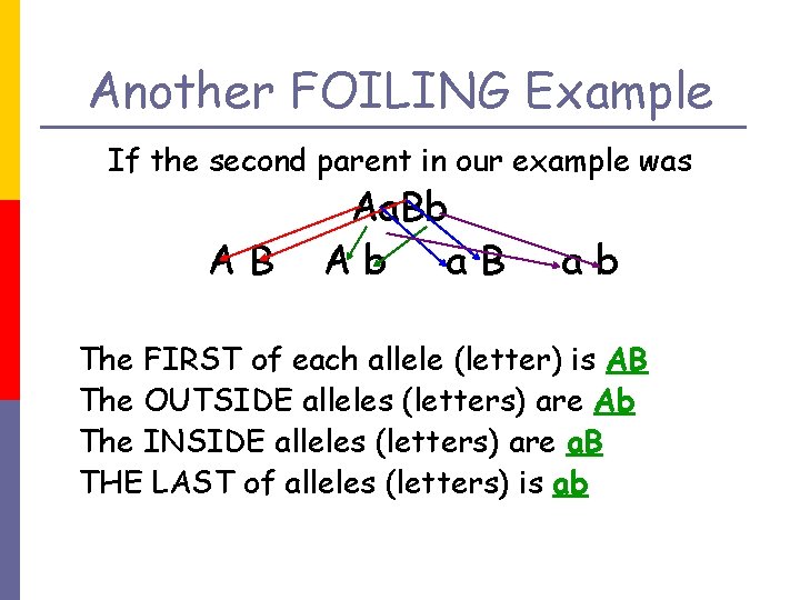 Another FOILING Example If the second parent in our example was AB Aa. Bb