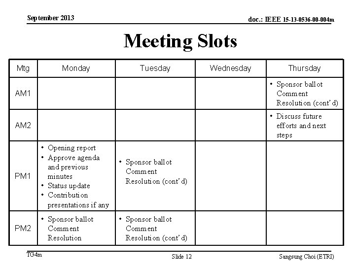 September 2013 doc. : IEEE 15 -13 -0536 -00 -004 m Meeting Slots Mtg