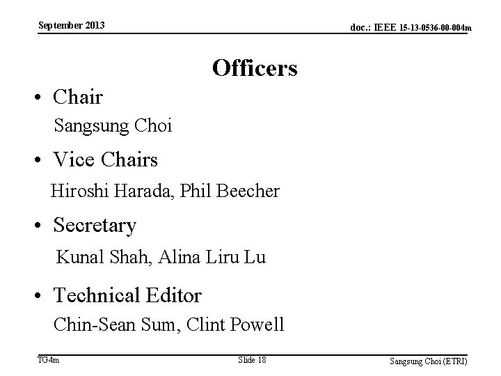 September 2013 doc. : IEEE 15 -13 -0536 -00 -004 m Officers • Chair