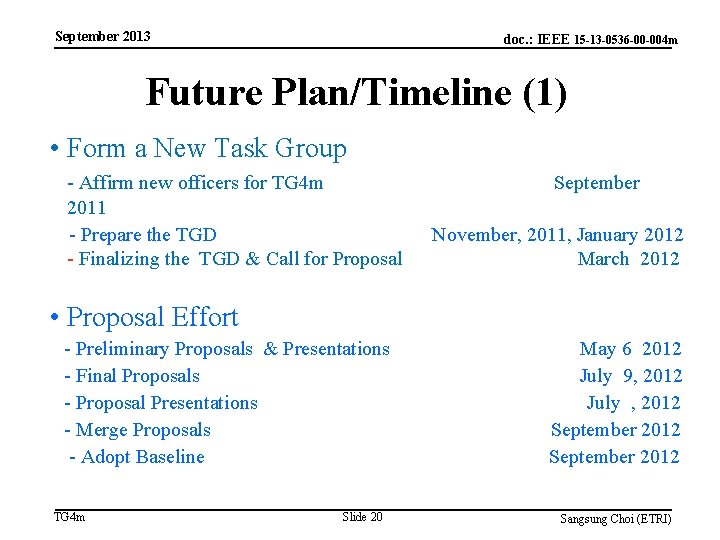 September 2013 doc. : IEEE 15 -13 -0536 -00 -004 m Future Plan/Timeline (1)