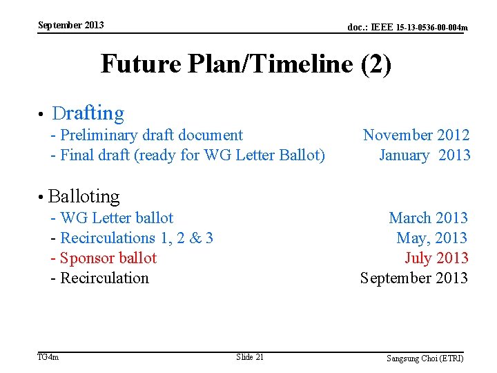 September 2013 doc. : IEEE 15 -13 -0536 -00 -004 m Future Plan/Timeline (2)