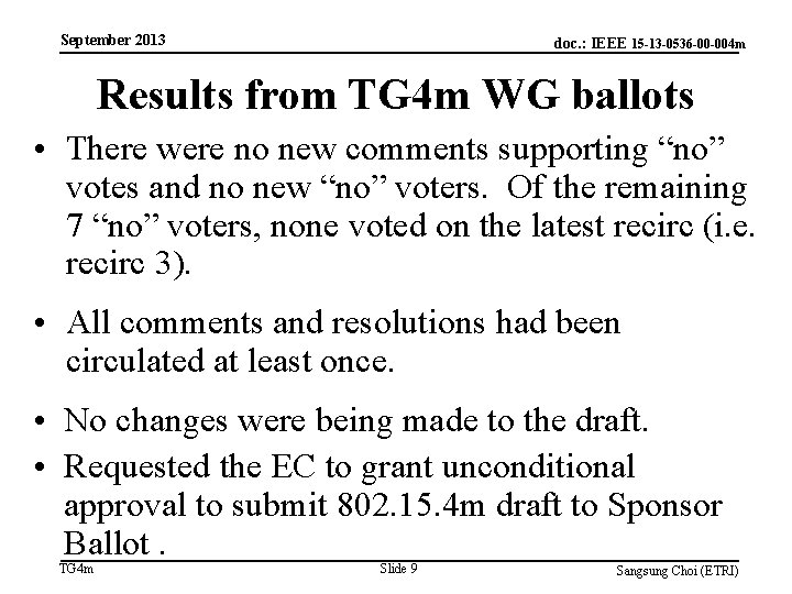 September 2013 doc. : IEEE 15 -13 -0536 -00 -004 m Results from TG