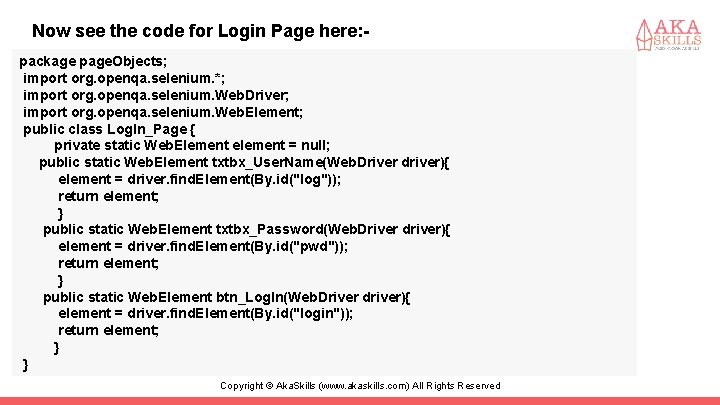 Now see the code for Login Page here: package page. Objects; import org. openqa.