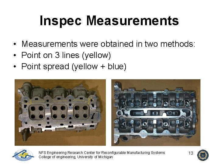 Inspec Measurements • Measurements were obtained in two methods: • Point on 3 lines