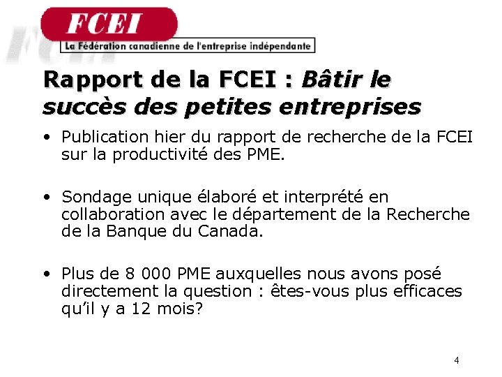 Rapport de la FCEI : Bâtir le succès des petites entreprises • Publication hier