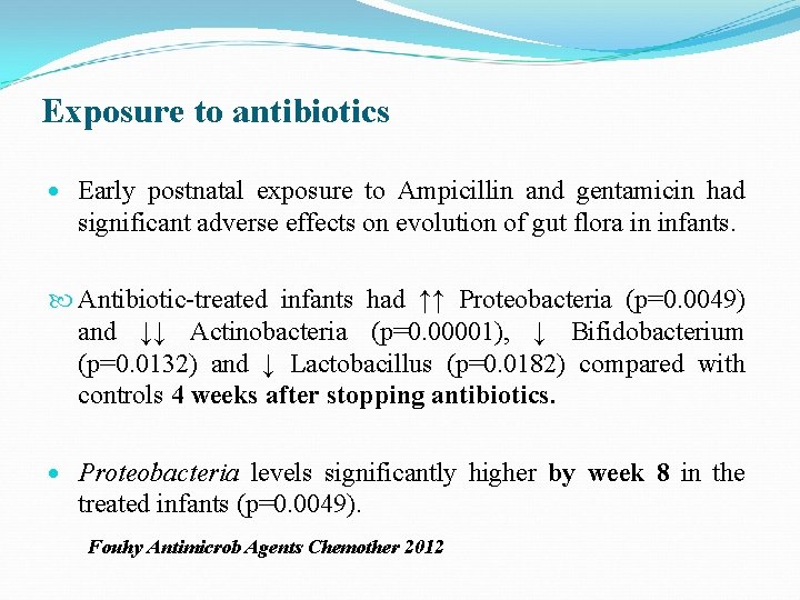 Exposure to antibiotics Early postnatal exposure to Ampicillin and gentamicin had significant adverse effects