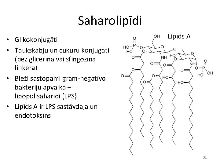 Saharolipīdi • Glikokonjugāti • Taukskābju un cukuru konjugāti (bez glicerīna vai sfingozīna linkera) •