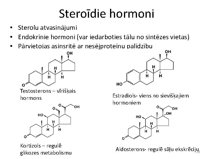 Steroīdie hormoni • Sterolu atvasinājumi • Endokrīnie hormoni (var iedarboties tālu no sintēzes vietas)