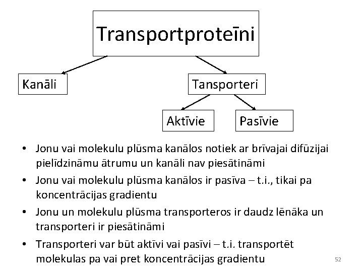 Transportproteīni Kanāli Tansporteri Aktīvie Pasīvie • Jonu vai molekulu plūsma kanālos notiek ar brīvajai