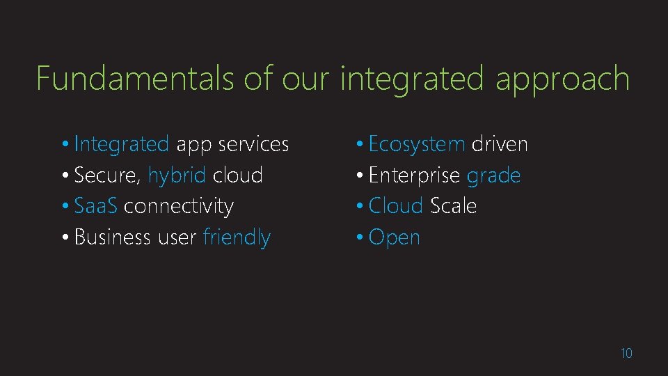 Fundamentals of our integrated approach • Integrated app services • Secure, hybrid cloud •