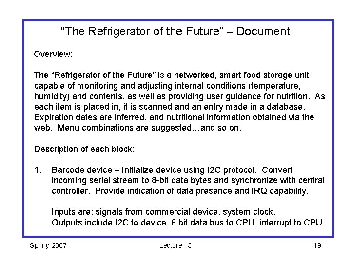 “The Refrigerator of the Future” – Document Overview: The “Refrigerator of the Future” is