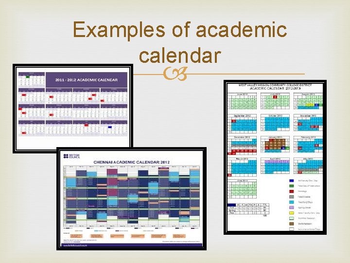 Examples of academic calendar 