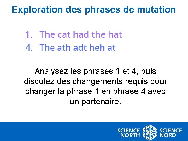 Exploration des phrases de mutation 1. The cat had the hat. 4. The ath