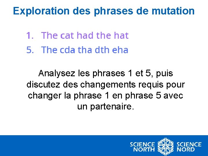 Exploration des phrases de mutation 1. The cat had the hat 5. The cda