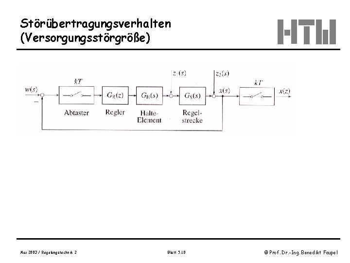 Störübertragungsverhalten (Versorgungsstörgröße) Mai 2003 / Regelungstechnik 2 Blatt 5. 10 © Prof. Dr. -Ing.