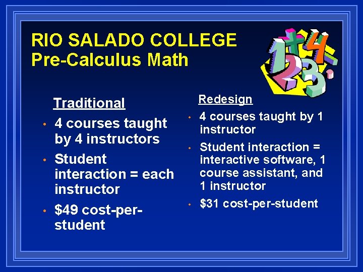RIO SALADO COLLEGE Pre-Calculus Math • • • Traditional 4 courses taught by 4