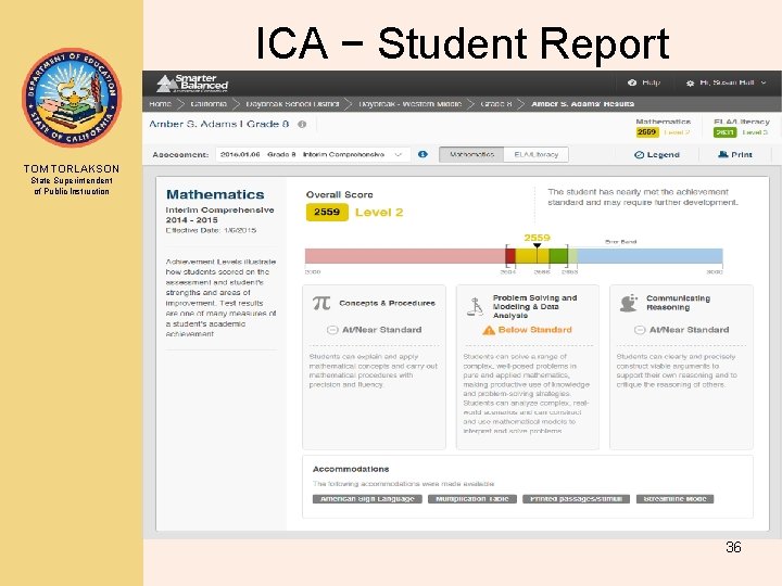 ICA − Student Report TOM TORLAKSON State Superintendent of Public Instruction 36 