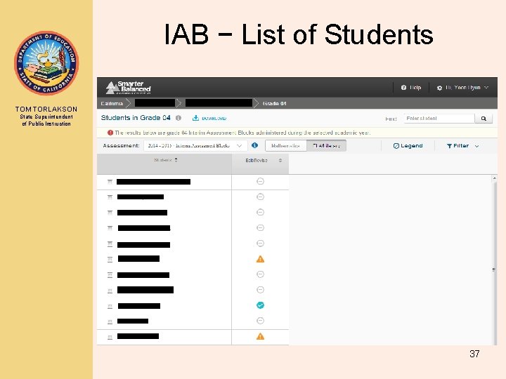 IAB − List of Students TOM TORLAKSON State Superintendent of Public Instruction 37 