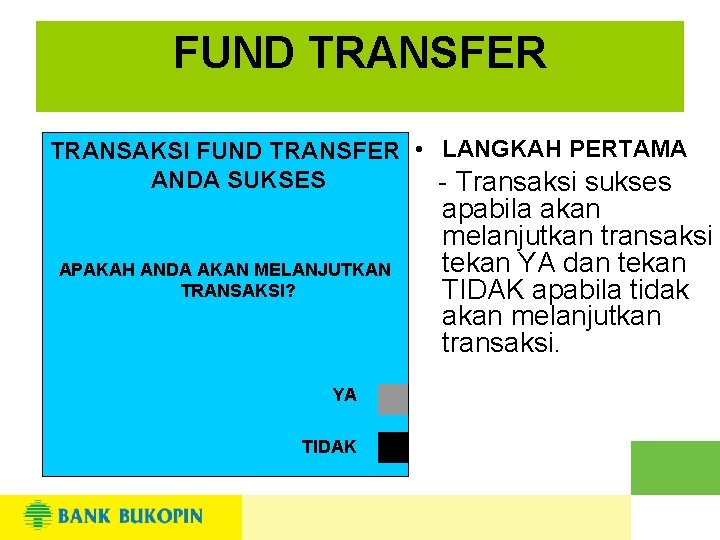 FUND TRANSFER TRANSAKSI FUND TRANSFER • LANGKAH PERTAMA ANDA SUKSES - Transaksi sukses APAKAH