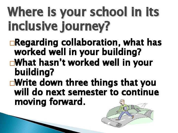 Where is your school in its inclusive journey? �Regarding collaboration, what has worked well