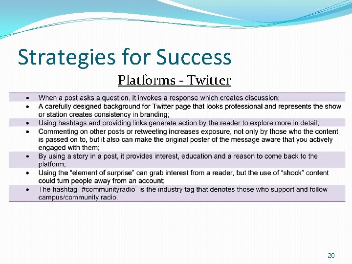 Strategies for Success Platforms - Twitter 20 