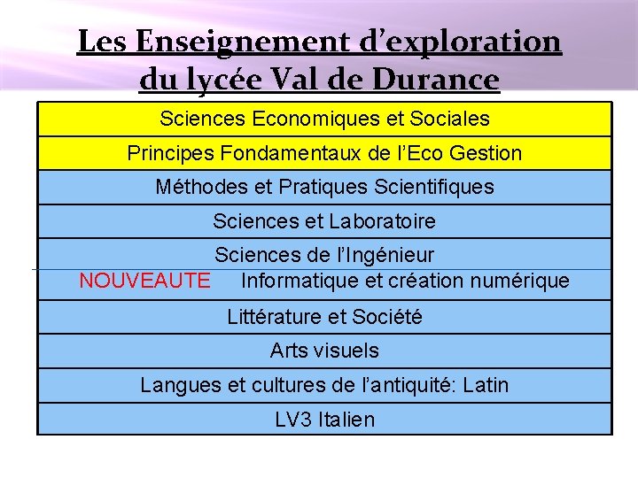 Les Enseignement d’exploration du lycée Val de Durance Sciences Economiques et Sociales Principes Fondamentaux