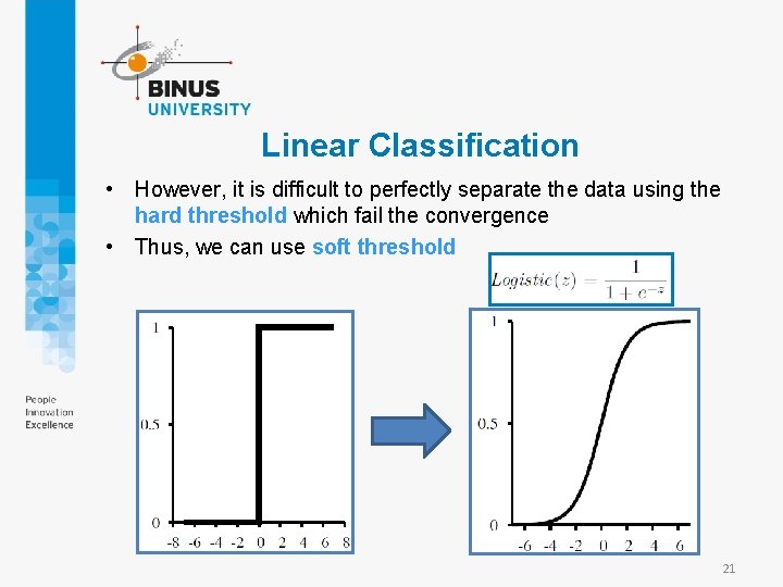 Linear Classification • However, it is difficult to perfectly separate the data using the