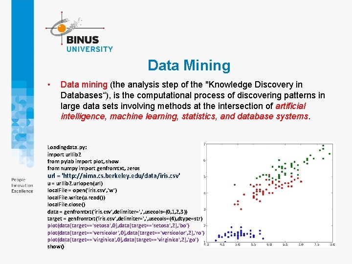 Data Mining • Data mining (the analysis step of the "Knowledge Discovery in Databases“),