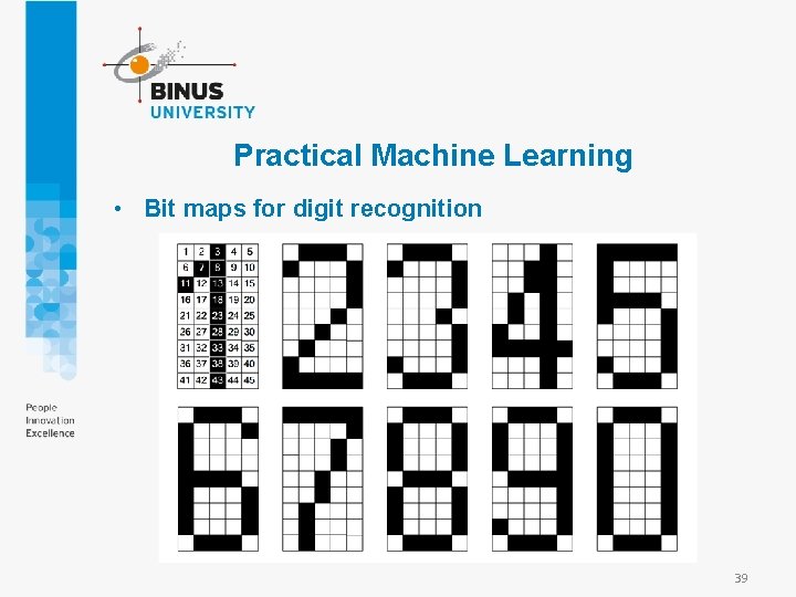 Practical Machine Learning • Bit maps for digit recognition 39 