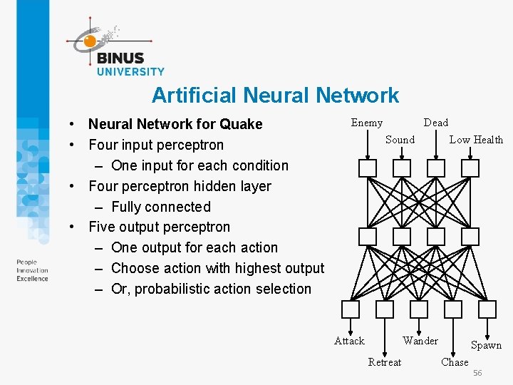 Artificial Neural Network • Neural Network for Quake • Four input perceptron – One