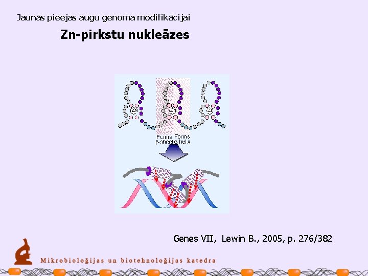 Jaunās pieejas augu genoma modifikācijai Zn-pirkstu nukleāzes Genes VII, Lewin B. , 2005, p.