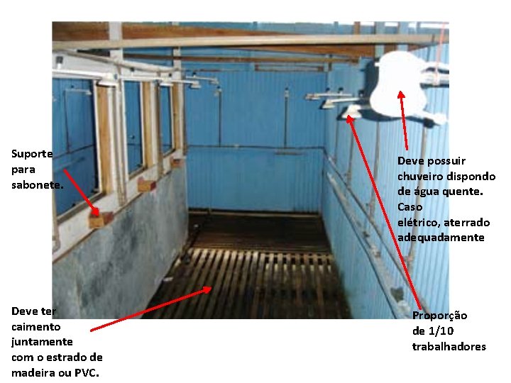 Suporte para sabonete. Deve ter caimento juntamente com o estrado de madeira ou PVC.