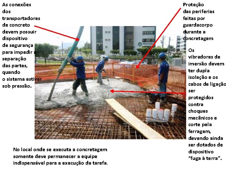 As conexões dos transportadores de concreto devem possuir dispositivo de segurança para impedir a