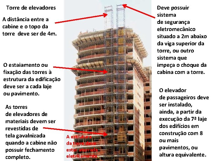 Deve possuir sistema de segurança eletromecânico situado a 2 m abaixo da viga superior