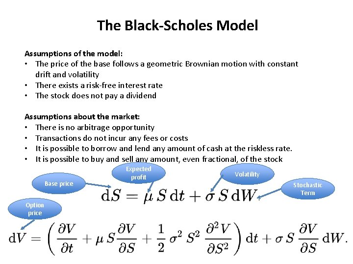 The Black-Scholes Model Assumptions of the model: • The price of the base follows